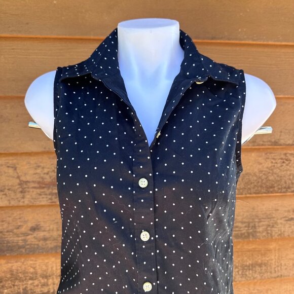 Banana Republic Womens Navy Blue & White Polka Dot Sleeveless Button-Down Shirt - Picture 5 of 8